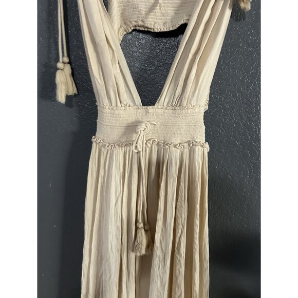 Free People Santa Maria Maxi Women’s Dress beige khaki boho hippie Size Large - Picture 4 of 8